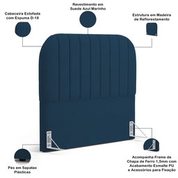 Cabeceira Cama Box Casal Estofada Orgânica 140cm Alice W01 Suede Azul Marinho - Lyam Decor - 2 Cabeceira Cama Box Casal Estofada Orgânica 140cm Alice W01 Suede Azul Marinho - Lyam Decor - 2