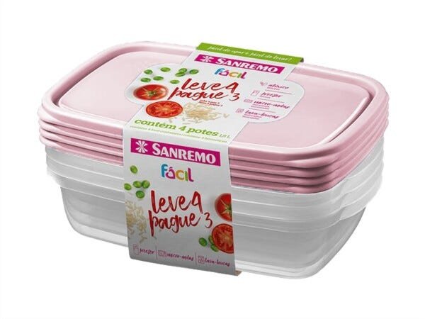 Potes Plastico 4 Peças Sanremo 1,8l - BPA Free - Salmão - 1