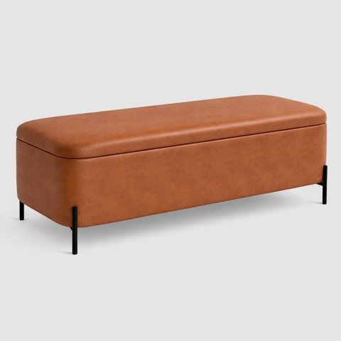 Puff Baú Bella 160cm Pés Alumínio Preto Courino Caramelo - Sallar Home