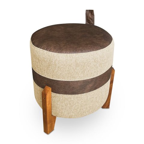 Puff Banqueta Le Mans Linho Dourado e Corano Nozes Base de Madeira - Pallazio
