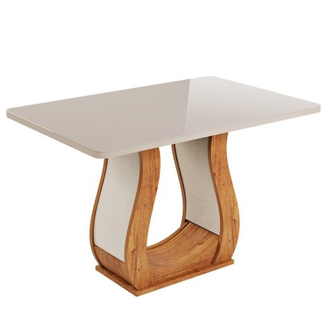 Mesa de Jantar Retangular 4 Lugares com Vidro Inspirare Mel e Off White