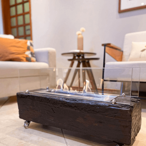 Lareira Ecológica no Dormente com Rodinhas e Queimador em Inox - 70 x 22 cm - Quilotoa com Vidros