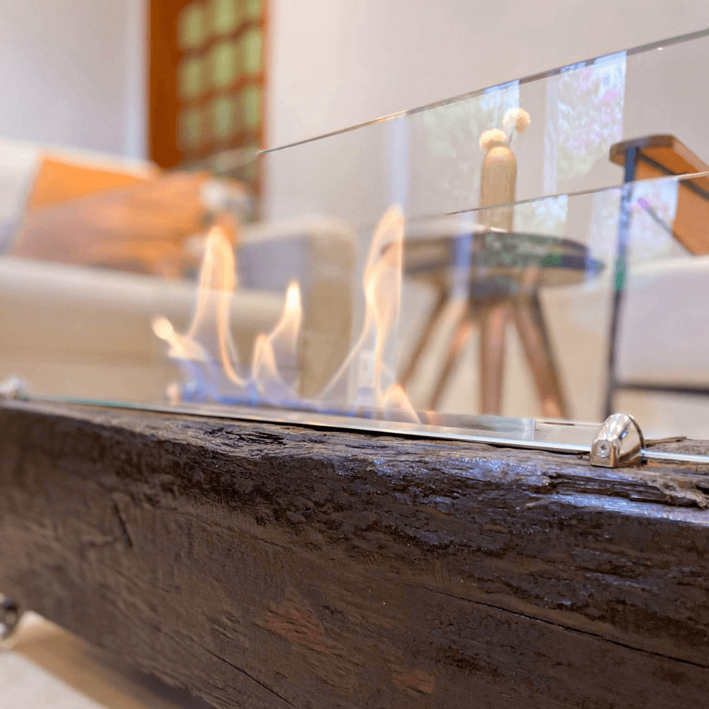 Lareira Ecológica no Dormente com Rodinhas e Queimador em Inox - 70 x 22 cm - Quilotoa com Vidros - 4