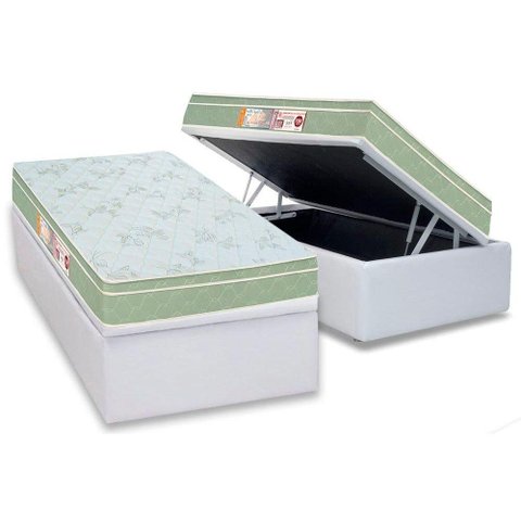 Cama Box Baú Solteiro: Colchão Espuma Castor D33 Sleep Max Euro Pillow + Base Crc Courano White(