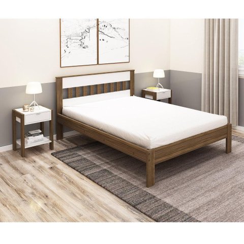 Cama De Casal Para Colchão 138 X 188 Cm Cr35011 Nogal/Branca