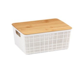 Caixa Organizadora com Tampa de Bambu - 4l - Branco - Oikos