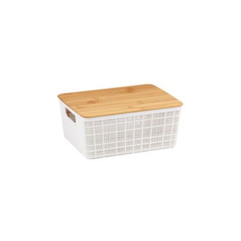 Caixa Organizadora com Tampa de Bambu - 4l - Branco - Oikos