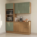 Ver imagem 1 de Cozinha Compacta 3 Peças com Torre Quente e Balcão com Tampo 230 x 190cm Vibra Canela/Verde Pistache