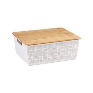 Caixa Organizadora com Tampa de Bambu - 12L - Branco - Oikos