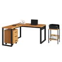 Ver imagem 2 de Mesa de Escritório em L com Gaveteiro e Mesa Auxiliar Mdf Cor:freijó com Preto Fosco