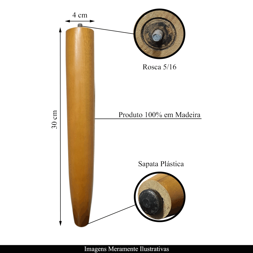 Kit 2 Pés Palito Madeira 30cm para Poltrona Mesa Lateral Puff Mel G75 - Gran Belo Pés Madeira Palito - 2