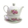 Bule E Xícara Pequeno Decorada Porcelana Flores Decoração - 1