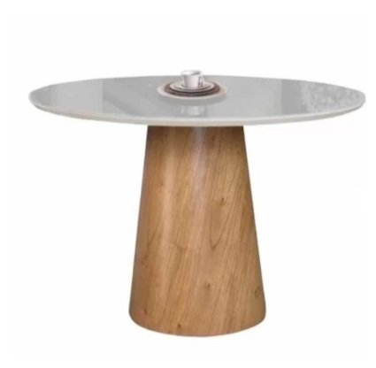 Mesa de Jantar Cone Base Mel com Tampo Redondo de Vidro 100cm Branco **somente a Mesa**