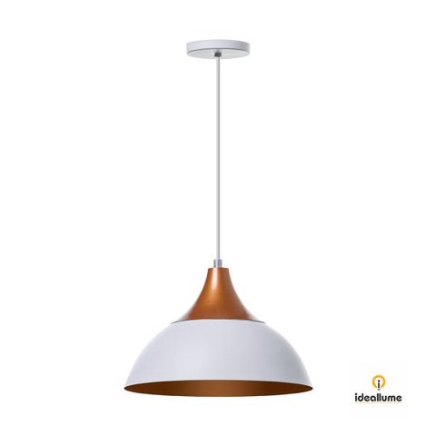 Lustre Pendente Interno Panamá:Branco com topo Cobre/Branco com topo Cobre