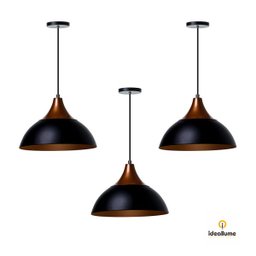 Lustre Pendente Interno Panamá:Preto com topo Cobre - 3