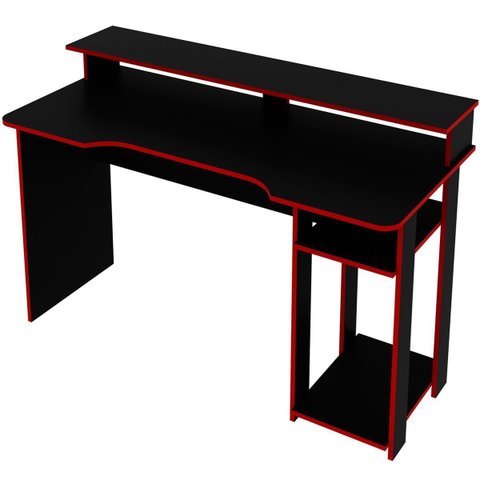 Mesa para Computador Gamer Espaço para 2 Monitores e Cpu Preto/Vermelho