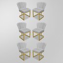 Ver imagem 1 de Kit 06 Cadeira Flor Industrial Linho - Base Ferro Dourado - Cinza