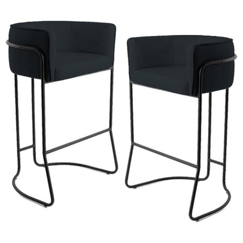 Kit 2 Banquetas Base Aço Preto B-300 Preto