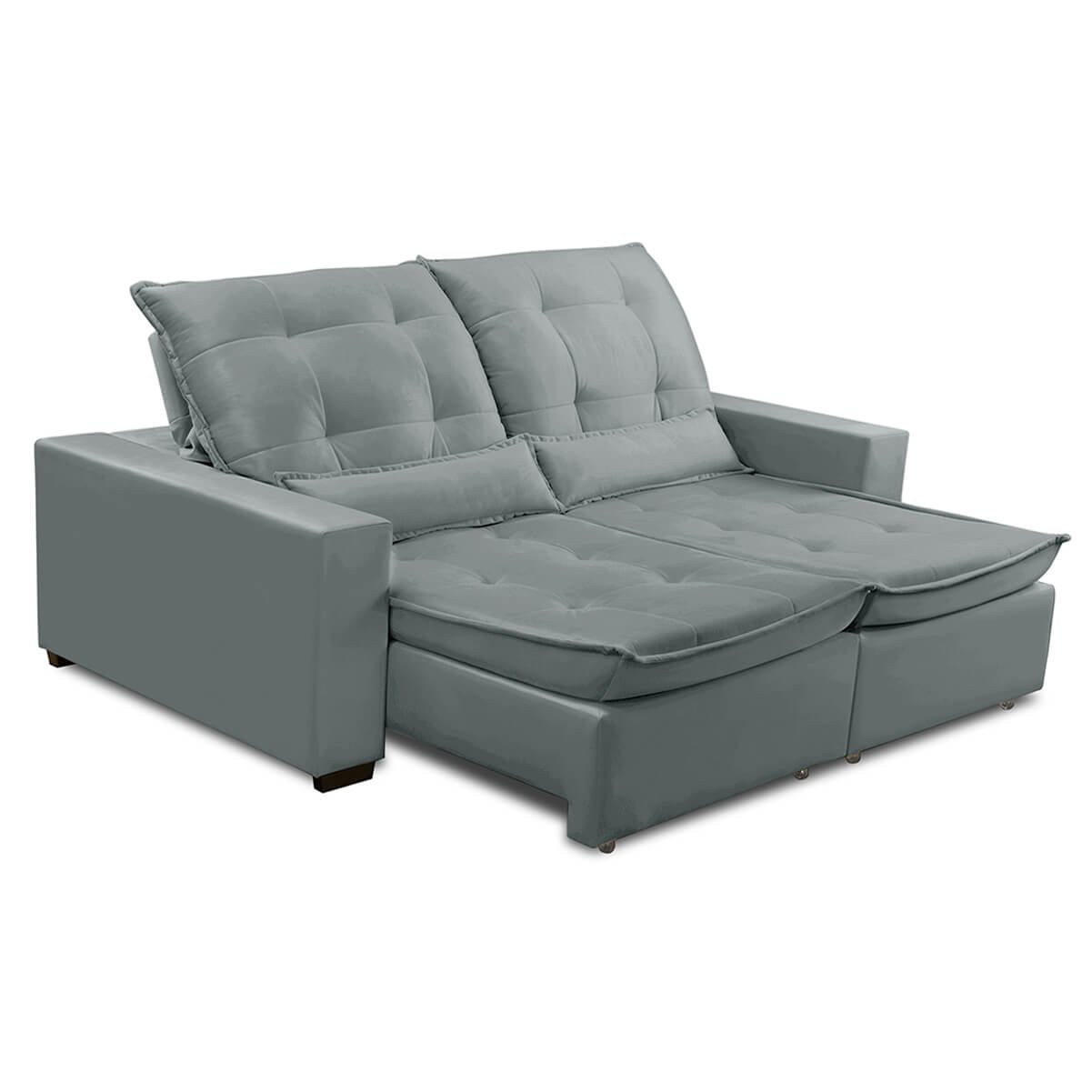 Sofa Retratil Reclinavel 2 Lugares 1,90m Atlantis Veludo Cinza Claro Lansofbr Lansof Brasil - 2