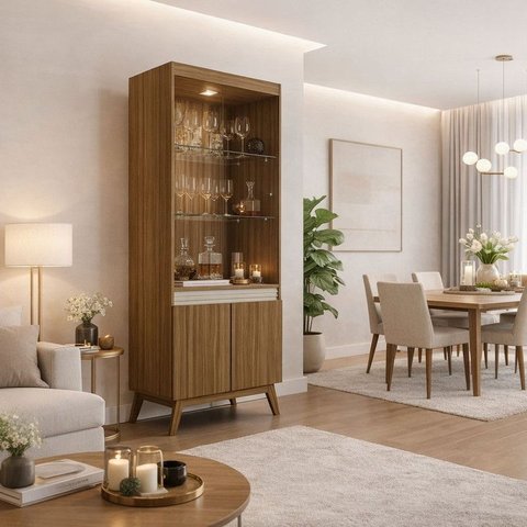 Cristaleira Aurora Prime Ripada 2 Portas Led Domus Móveis