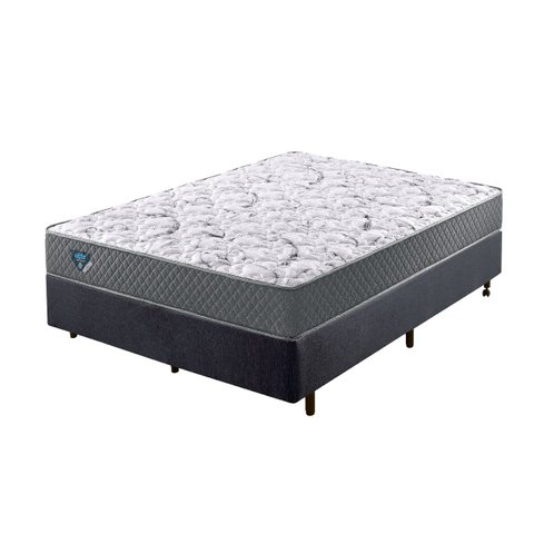 Cama Box Casal 138x188 Linho Cinza com Colchão Mola Ensacada