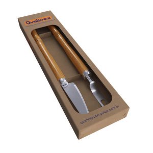 Conjunto Garfo E Faca Multiuso Em Aço Inox E Madeira Qualinox