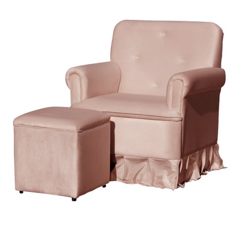 Poltrona Laura Amamentação Balanço Mais Puff - Quarto Bebê Amamentação - Veludo - Estopar Laura Mais