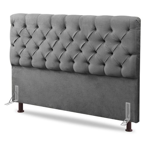 Cabeceira Cama Box Casal King Size Lylla 195cm Capitonê com Frame Suede Cinza - Desk Design