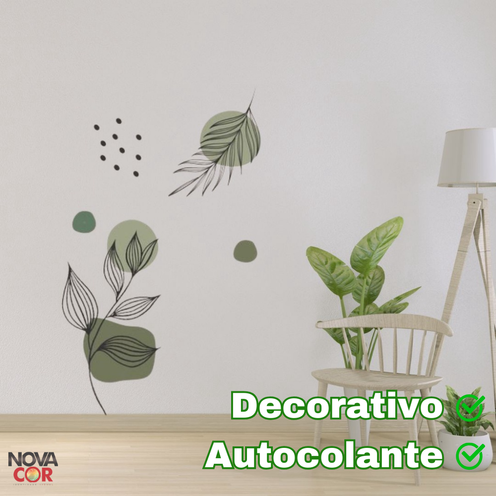 Adesivo de Parede Flor Decorativo Folhagem e Detalhes Verdes Pastéis - 3