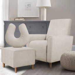Kit Amamentação Poltrona + Puff + Almofada Julia Suede Bege Inova Decorações - 4