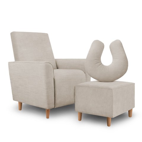 Kit Amamentação Poltrona + Puff + Almofada Julia Suede Bege Inova Decorações