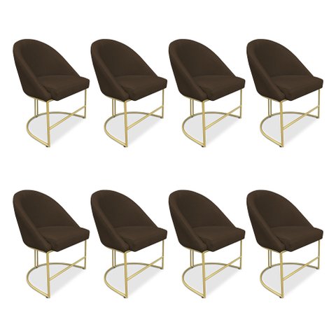 Kit 08 Cadeiras Poltrona de Jantar Bela Suede Marrom Base Metálica Industrial Dourado - Pallazio