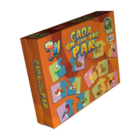 Brinquedo Cada Um com Seu Par Animais e Alimentos 12 Peças em Mdf + 3 Anos Paper Toy