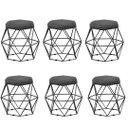 Ver imagem 1 de Kit 6 Puffs Vanessa Decorativos Aramado Preto - Assento Cinza