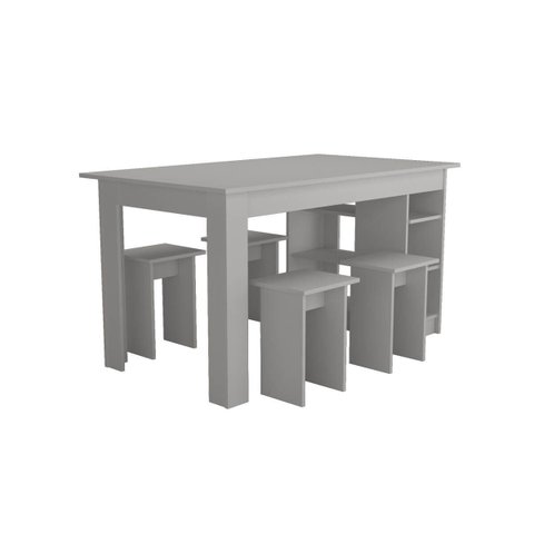 Conjunto Mesa com 6 Nichos 140 Cm e 4 Bancos 30 Cm Branco B210