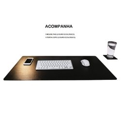 Mousepad Desk Pad Extra Grande 90x40 de Couro e Apoio Copo - 4