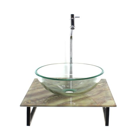 GABINETE DE VIDRO COM CUBA REDONDA INCOLOR COM TAMPO DE VIDRO 40CM X 40CM MÁRMORE MARFIM