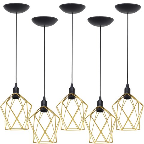 5 Pendentes Aramado Cálice P Luminária Lustre Teto Retrô Vintage Industrial Balcão Agp Ilumini - Dou