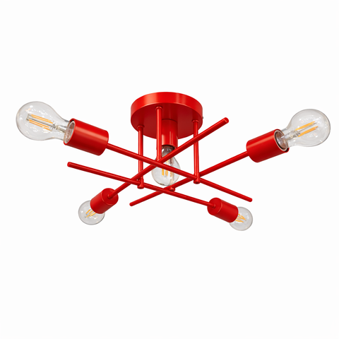 Plafon Central Aluminio Teto e27 5 Luzes Lumini Lab - Vermelho Brilhante