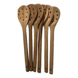 Kit 6 Espumadeiras de Pau 30cm em Madeira Teixeira Pro:marrom-claro