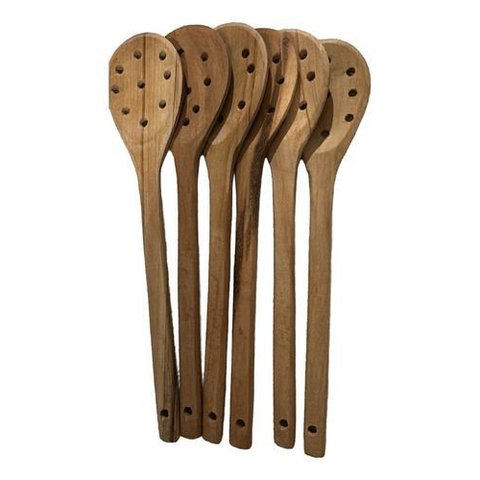 Kit 6 Espumadeiras de Pau 30cm em Madeira Teixeira Pro:marrom-claro