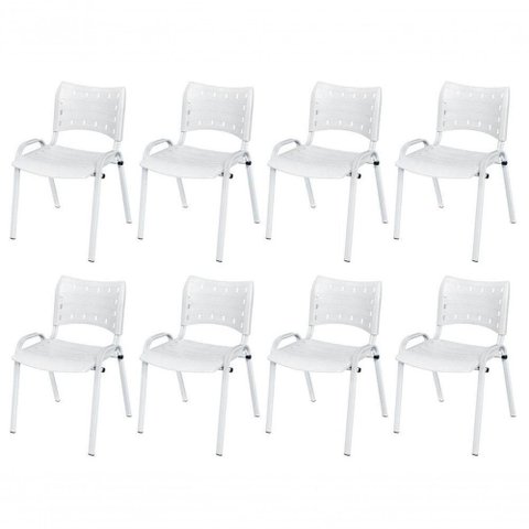 Cadeira Iso Base Branco Igreja, Escola, Escritório - Branco Kit 8 Peças