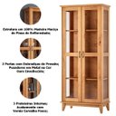 Ver imagem 2 de Cristaleira 100% Madeira Maciça Portas de Vidro Stella Slim - Castanho Fosco