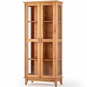 Cristaleira 100% Madeira Maciça Portas de Vidro Stella Slim - Castanho Fosco