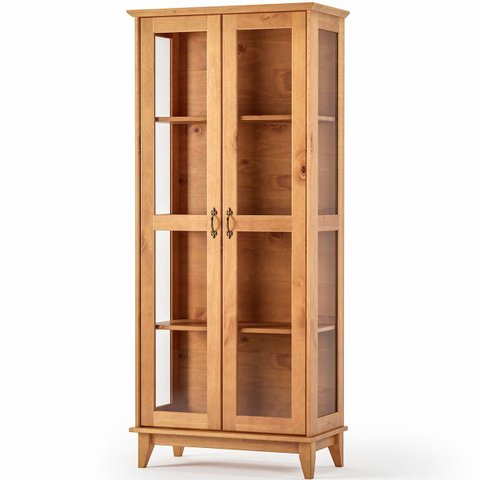 Cristaleira 100% Madeira Maciça Portas de Vidro Stella Slim - Castanho Fosco