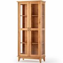 Ver imagem 1 de Cristaleira 100% Madeira Maciça Portas de Vidro Stella Slim - Castanho Fosco