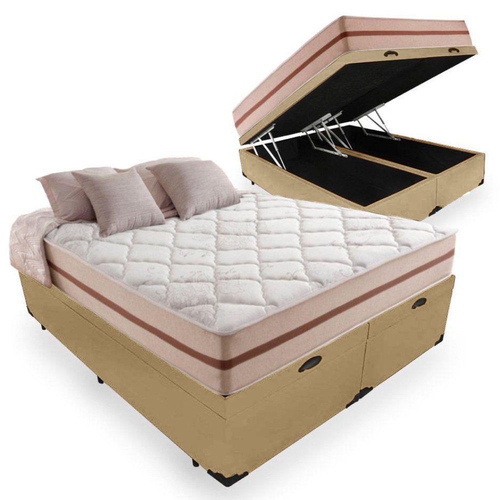 Cama Box Baú Casal Bipartido + Colchão De Molas Ensacadas Anjos Royal ...