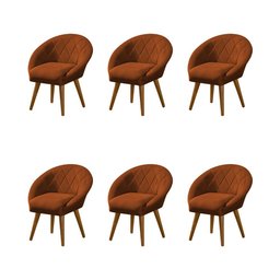 Kit 6 Poltronas Decorativa Canastra Estofada Veludo Laranja Terracota Pés Palito em Madeira Maciça - 1
