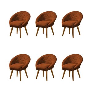 Kit 6 Poltronas Decorativa Canastra Estofada Veludo Laranja Terracota Pés Palito em Madeira Maciça