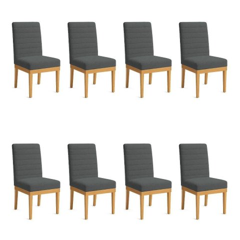 Kit 8 Cadeiras de Jantar Solana Boucle Base de Madeira - Pallazio Cor Grafite